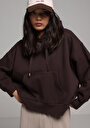 thumb-Relax Fit Kapüşonlu Düz Kadın Kahverengi Sweatshirt