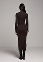 thumb-Slim Fit Düz Kadın Kahverengi Uzun Kol Elbise