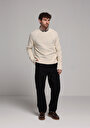 thumb-Regular Fit Yuvarlak Yaka Jakarlı Erkek Ekru Kazak