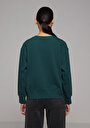 thumb-Regular Fit Yuvarlak Yaka Baskılı Kadın Yeşil Sweatshirt