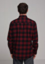 thumb-Regular Fit Shirt Neck Kareli Erkek Bordo Uzun Kol Gömlek