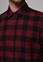 thumb-Regular Fit Shirt Neck Kareli Erkek Bordo Uzun Kol Gömlek
