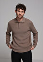 thumb-Regular Fit Polo Yaka Jakarlı Erkek Gri Kazak