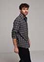 thumb-Regular Fit Shirt Neck Ekoseli Erkek Gri Uzun Kol Gömlek