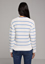 thumb-Slim Fit Yuvarlak Yaka Çizgili Kadın Ekru Kazak