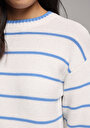 thumb-Slim Fit Yuvarlak Yaka Çizgili Kadın Ekru Kazak