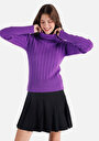 thumb-Slim Fit Turtle Neck Düz Kadın Mor Kazak