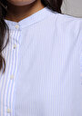 thumb-Fashion Fit Hakim Yaka Çizgili Kadın Mavi Uzun Kol Gömlek