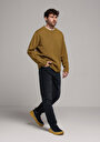 thumb-Comfort Fit Yuvarlak Yaka Jakarlı Erkek Sari Kazak