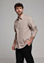 thumb-Regular Fit Shirt Neck Düz Erkek Bej Uzun Kol Gömlek