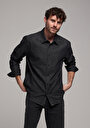 thumb-Regular Fit Klasik Yaka Düz Erkek Siyah Uzun Kol Gömlek
