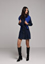 thumb-Slim Fit Düz Kadın Koyu Mavi Kısa Kol Elbise