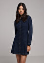 thumb-Slim Fit Düz Kadın Koyu Mavi Kısa Kol Elbise