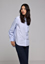 thumb-Fashion Fit Hakim Yaka Çizgili Kadın Mavi Uzun Kol Gömlek