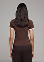 thumb-Slim Fit Yuvarlak Yaka Baskılı Kadın Kahverengi Kısa Kol Tişört