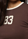 thumb-Slim Fit Yuvarlak Yaka Baskılı Kadın Kahverengi Kısa Kol Tişört