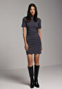 thumb-Slim Fit Düz Kadın Antrasit Kısa Kol Elbise
