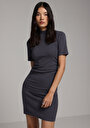 thumb-Slim Fit Düz Kadın Antrasit Kısa Kol Elbise