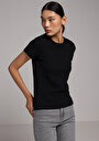thumb-Slim Fit Yuvarlak Yaka Düz Kadın Siyah Kısa Kol Tişört
