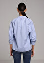thumb-Fashion Fit Hakim Yaka Düz Kadın Mavi Uzun Kol Gömlek