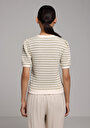thumb-Slim Fit Yuvarlak Yaka Çizgili Kadın Yeşil Kısa Kol Tişört