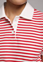 thumb-Slim Fit Polo Yaka Çizgili Kadın Kirmizi Kısa Kol Tişört