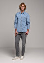 thumb-Regular Fit Klasik Yaka Düz Erkek Light İndigo Denim Uzun Kol Gömlek
