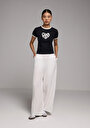 thumb-Regular Fit Yüksel Bel Geniş Paça Kadın Beyaz  Pantolon