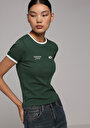 thumb-Slim Fit Yuvarlak Yaka Baskılı Kadın Yeşil Kısa Kol Tişört