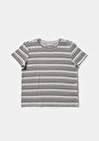 thumb-Regular Fit Yuvarlak Yaka Çizgili Kadın Çok Renkli Kısa Kol Tişört