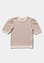 thumb-Slim Fit Yuvarlak Yaka Çizgili Kadın Bej Kısa Kol Tişört