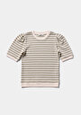 thumb-Slim Fit Yuvarlak Yaka Çizgili Kadın Yeşil Kısa Kol Tişört