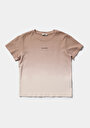 thumb-Regular Fit Yuvarlak Yaka Baskılı Kadın Bej Kısa Kol Tişört