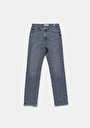 thumb-Slim Fit Orta Bel Düz Paça Kadın Mid İndigo Denim Jean Pantolon