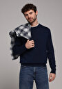 thumb-Regular Fit Yuvarlak Yaka Jakarlı Erkek Lacivert Kazak