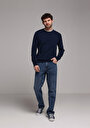 thumb-Regular Fit Yuvarlak Yaka Jakarlı Erkek Lacivert Kazak