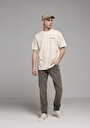 thumb-Comfort Fit Yuvarlak Yaka Baskılı Erkek Bej Kısa Kol Tişört