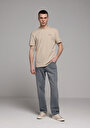 thumb-Regular Fit Yuvarlak Yaka Düz Erkek Bej Kısa Kol Tişört