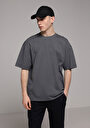 thumb-Oversize Fit Yuvarlak Yaka Düz Erkek Antrasit Kısa Kol Tişört