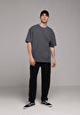 thumb-Oversize Fit Yuvarlak Yaka Düz Erkek Antrasit Kısa Kol Tişört