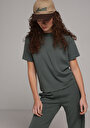 thumb-Regular Fit Yuvarlak Yaka  Kadın Yeşil Kısa Kol Tişört