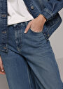 thumb-Loose Fit Düşük Bel Geniş Paça Kadın İndigo Jean Pantolon