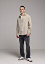 thumb-Relaxed Fit Shirt Neck Düz Erkek Bej Uzun Kol Gömlek