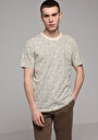 thumb-Regular Fit Yuvarlak Yaka Baskılı Erkek Bej Kısa Kol Tişört