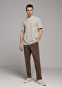 thumb-Regular Fit Yuvarlak Yaka Baskılı Erkek Bej Kısa Kol Tişört