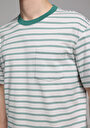 thumb-Comfort Fit Yuvarlak Yaka Çizgili Erkek Yeşil Kısa Kol Tişört