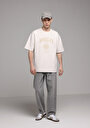 thumb-Oversize Fit Yuvarlak Yaka Düz Erkek Bej Kısa Kol Tişört