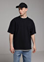 thumb-Oversize Fit Yuvarlak Yaka Düz Erkek Siyah Kısa Kol Tişört