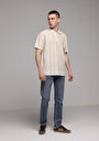 thumb-Comfort Fit Polo Yaka Çizgili Erkek Ekru Kısa Kol Tişört