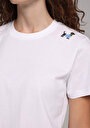 thumb-Regular Fit Yuvarlak Yaka Nakışlı Kadın Beyaz Kısa Kol Tişört